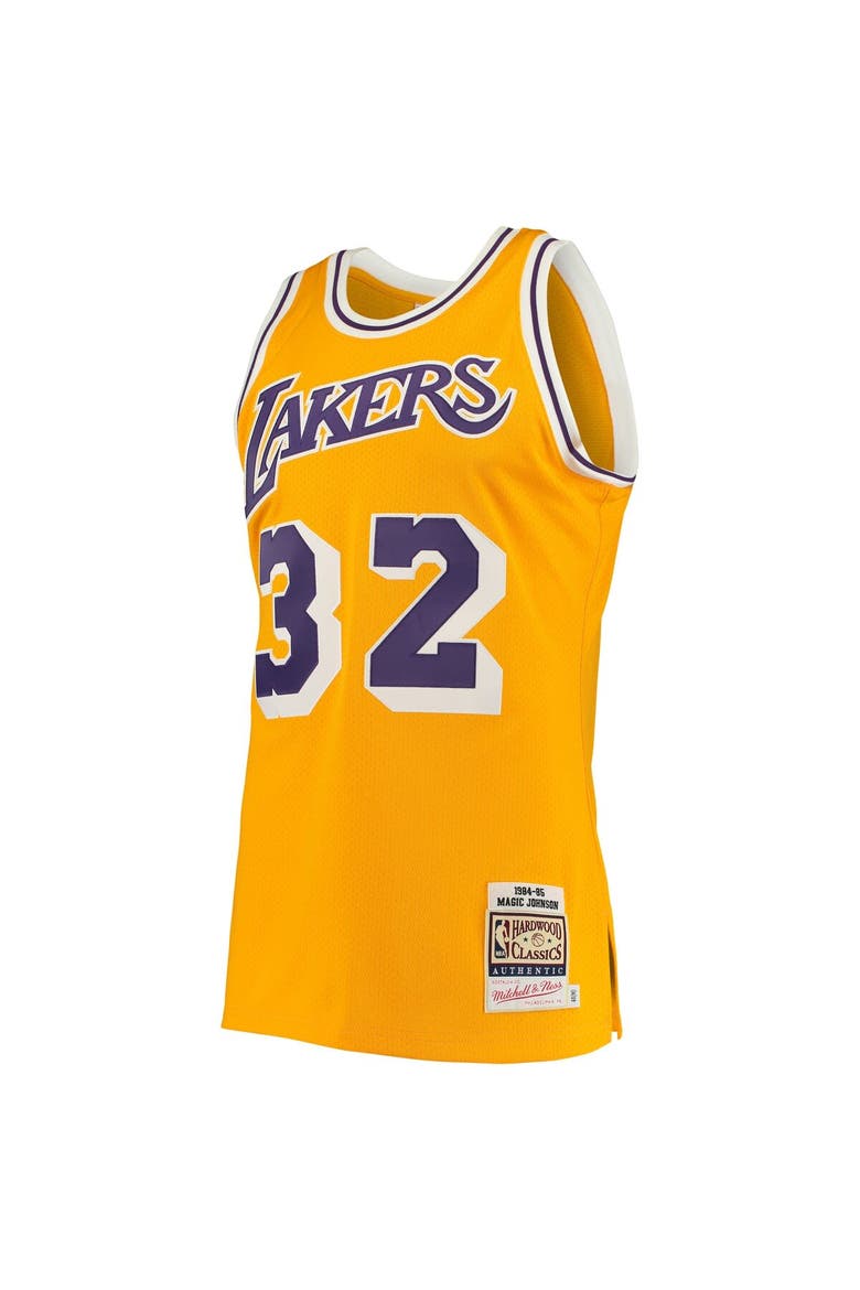 Men's Mitchell & Ness Magic Johnson Gold Los Angeles Lakers 1984/85 Hardwood Classics Authentic Jersey, Alternate, color, Gold