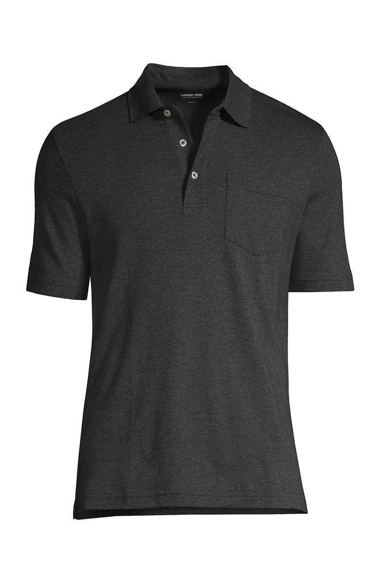 Lands' End Short Sleeve Cotton Supima Polo Shirt with Pocket, Alternate, color, Dark Charcoal Heather