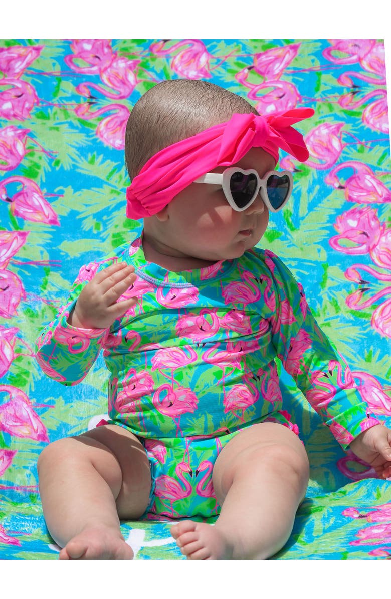 RuffleButts Baby Girls Tropical Long Sleeve UPF50+ One Piece Rash Guard, Alternate, color,