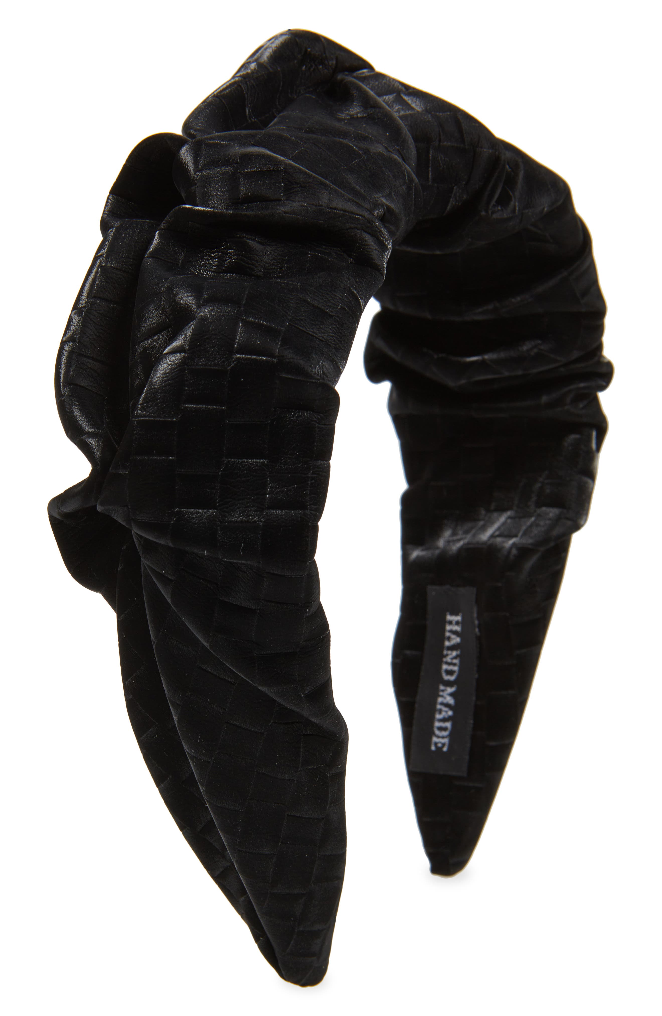 Tasha Scrunch Woven Faux Leather Headband in Black 