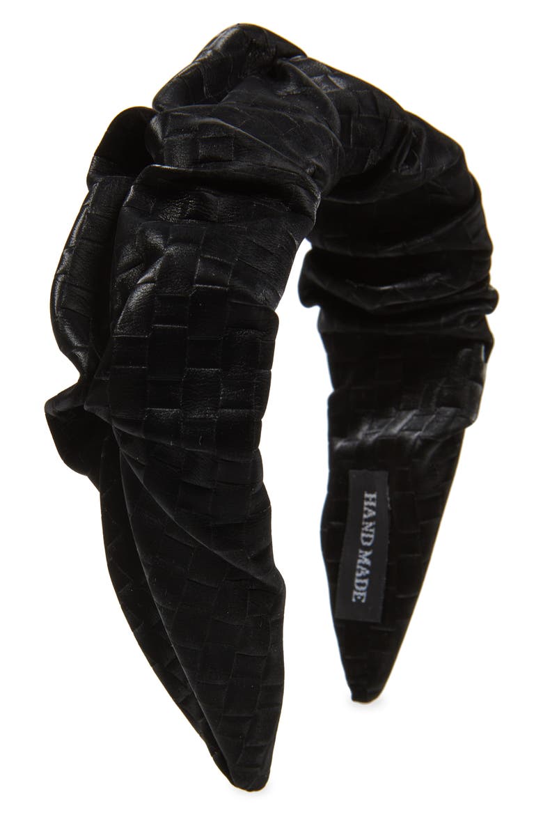Scrunch Woven Faux Leather Headband, Main, color, BLACK