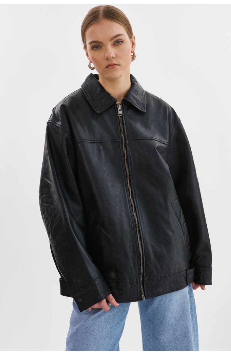 LAMARQUE THEIA | Leather Bomber Jacket, Alternate, color, Black