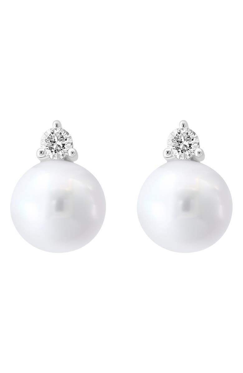 EFFY 14K White Gold Diamond & Freshwater Pearl Stud Earrings - 0.11ct., Alternate, color, 