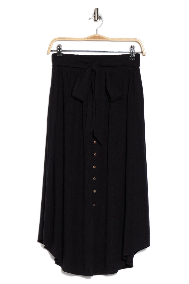 Tie Waist Midi Skirt, Alternate, color, BLACK