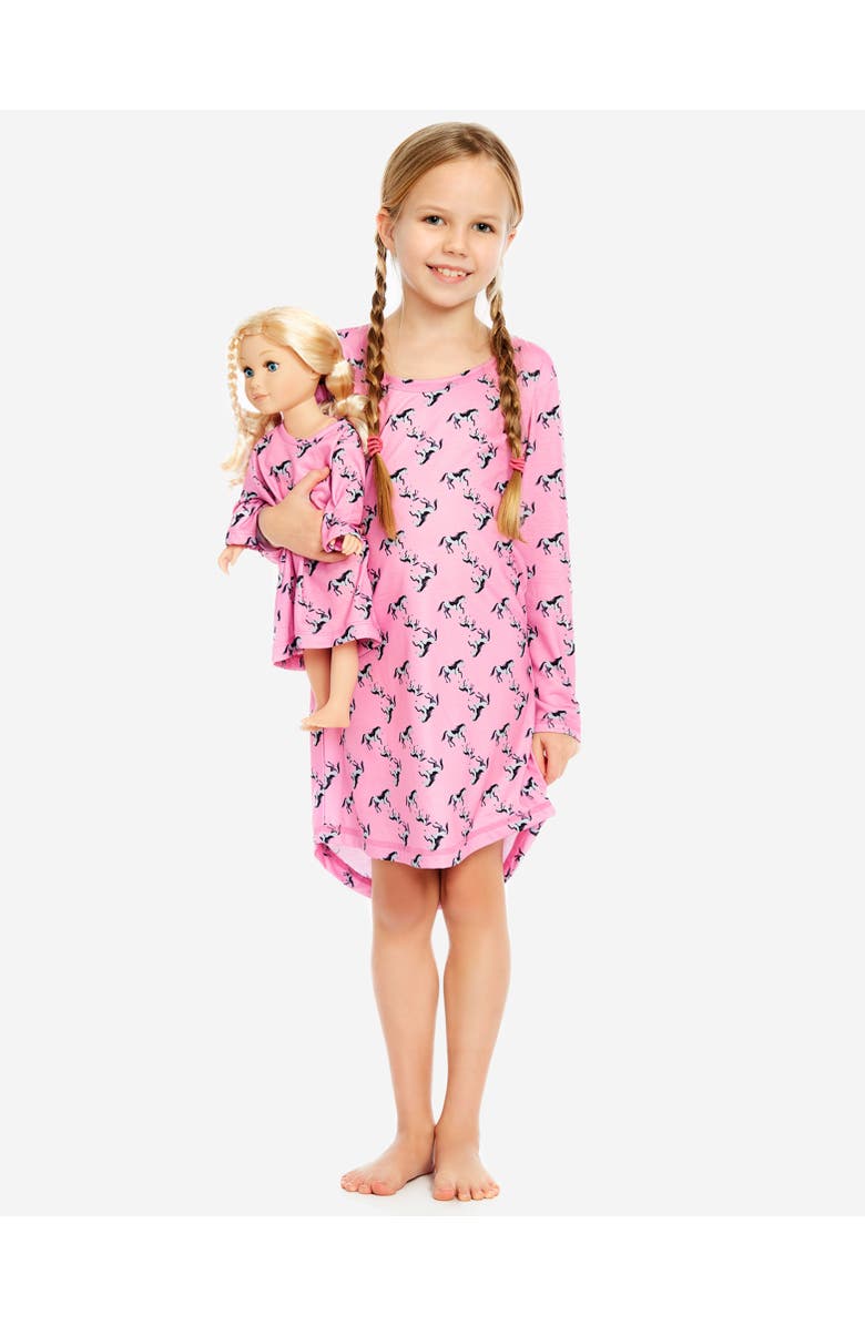 Leveret Girls Long Sleeve Nightgown with Matching Doll Nightgown, Printed Design, Main, color, Horse