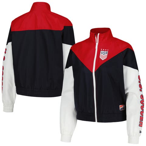 Women's 5th & Ocean by New Era Navy USWNT Cropped Full-Zip Windbreaker Jacket