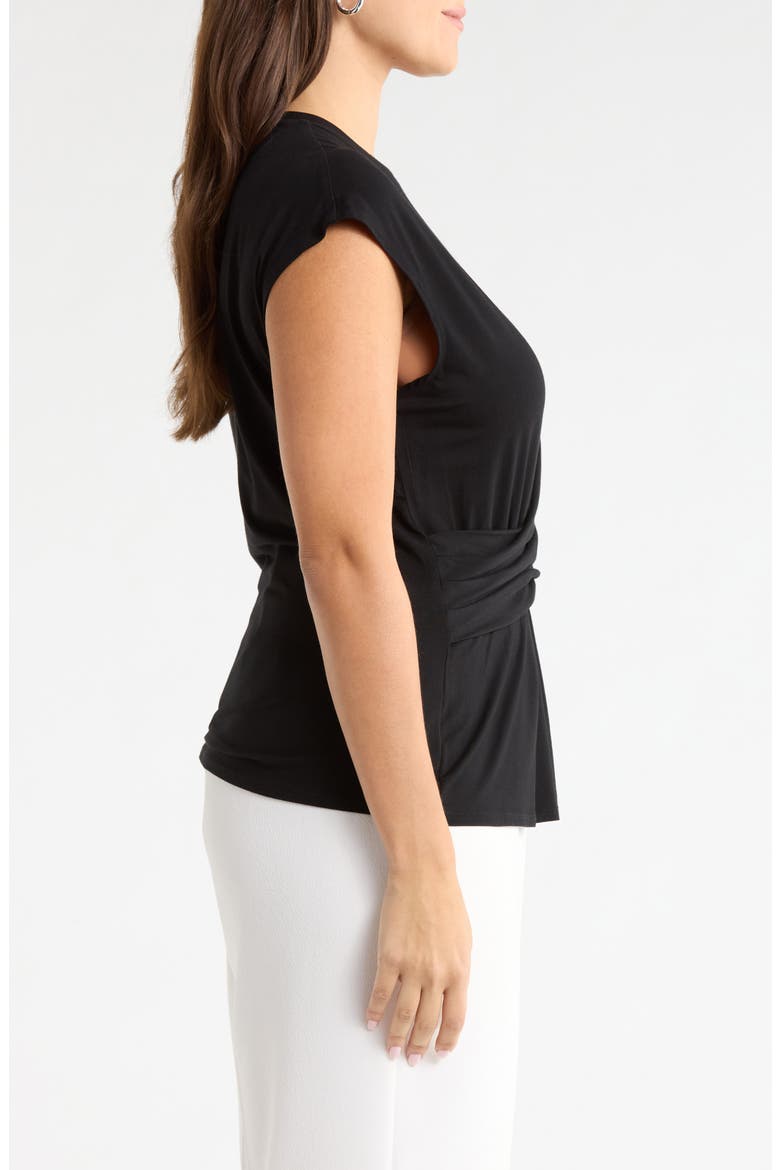 Cap Sleeve Drape Front Top, Alternate, color, BLACK