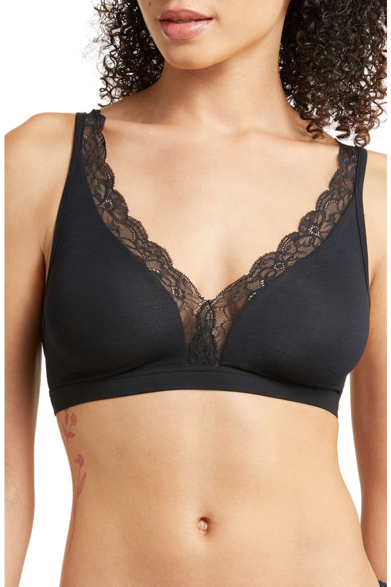 Lace Trim Bralette, Main, color, BLACK