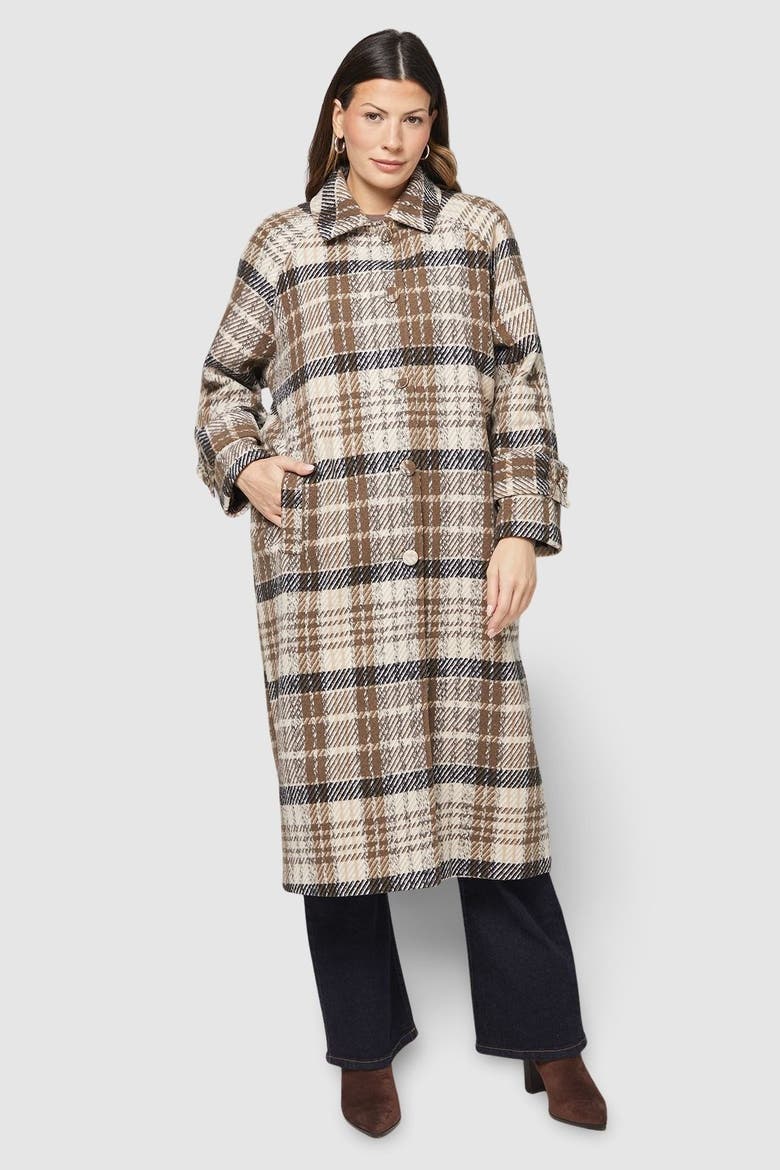 Button Through Check Coat, Main, color, Brown