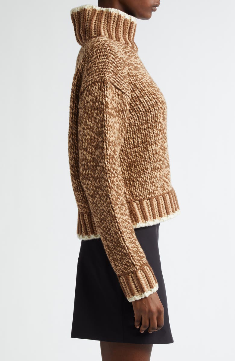 Moncler Marled Virgin Wool Blend Turtleneck Sweater, Alternate, color, Beige