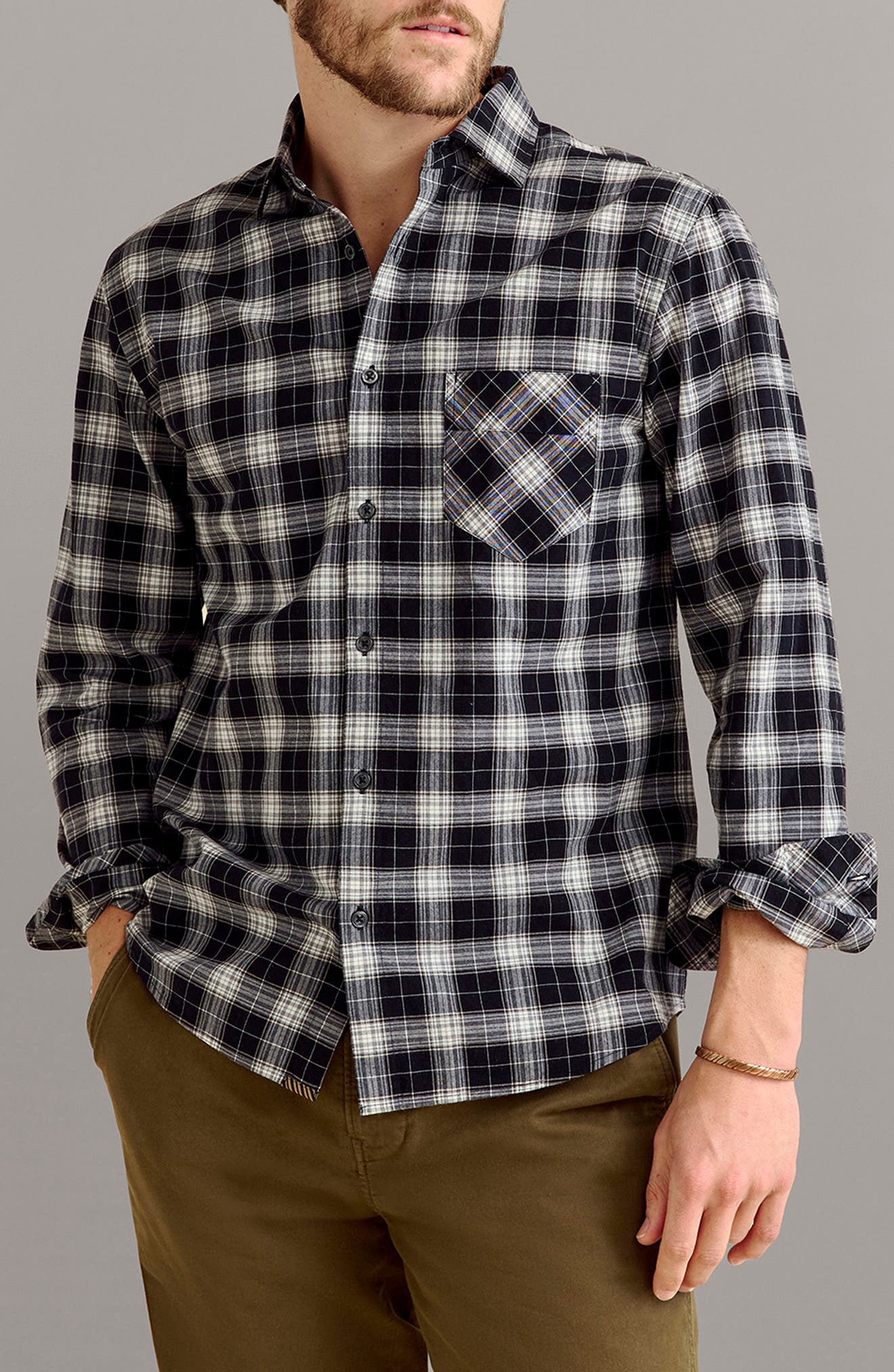 Billy Reid John Plaid Cotton Button-Up Shirt in Black 