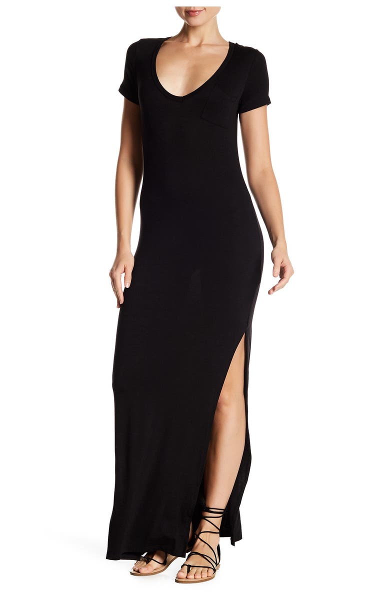 Velvet Torch V-Neck Side Vent Maxi T-Shirt Dress, Main, color,