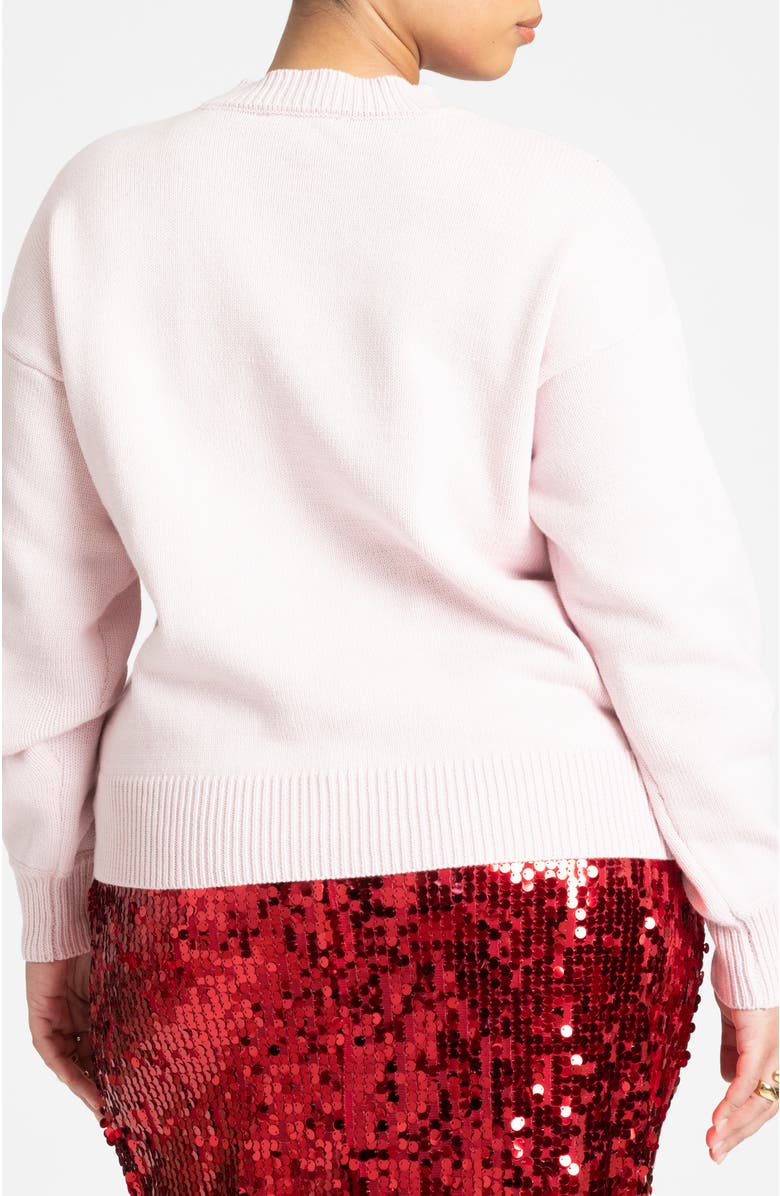 ELOQUII Bow Intarsia Sweater, Alternate, color, Pink Dolphin