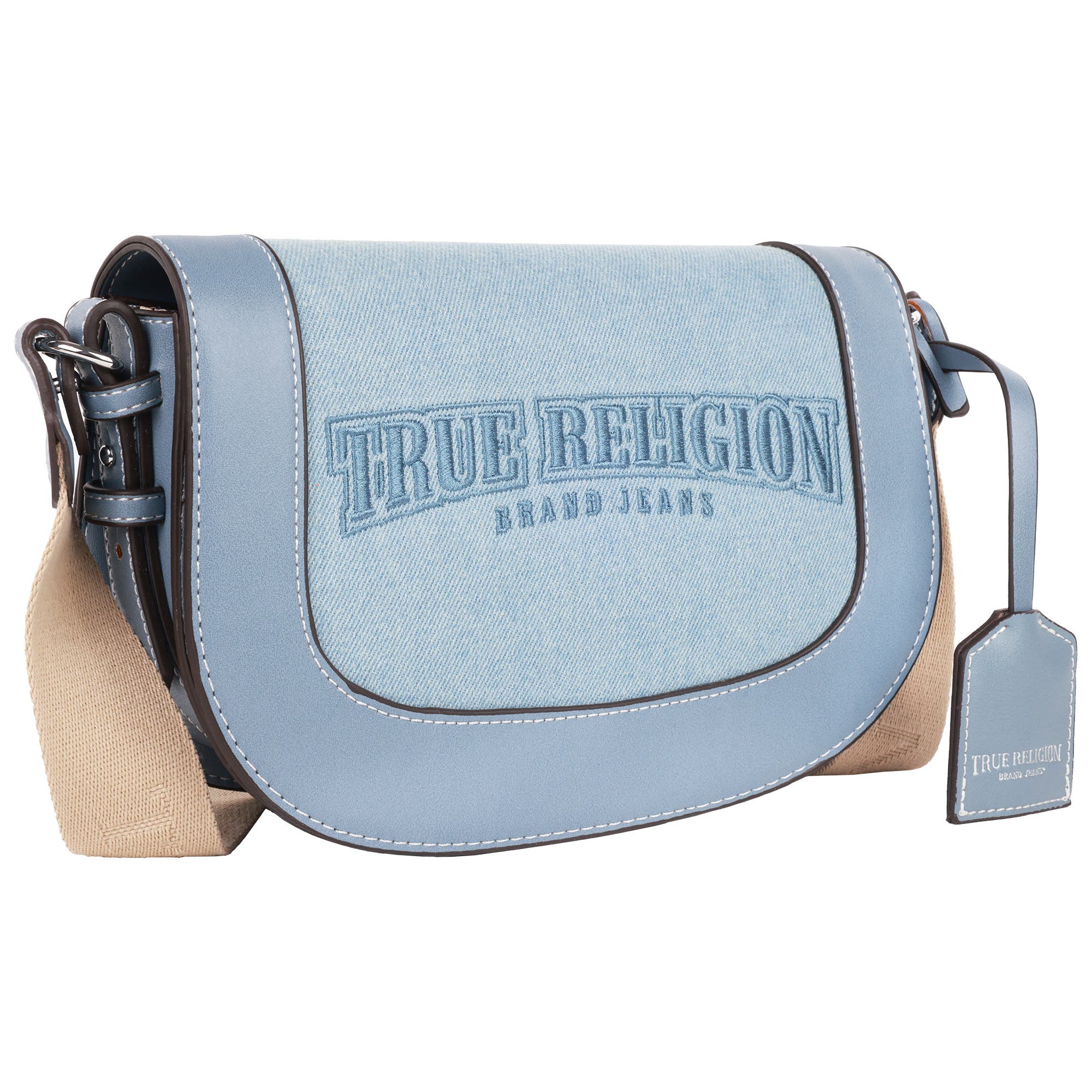 True Religion Dark Denim Logo Saddle Bag, Alternate, color, Denim
