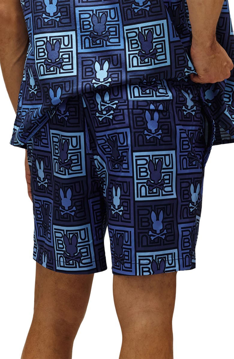 Psycho Bunny Gio Print Swim Trunks, Alternate, color, Evening Blue