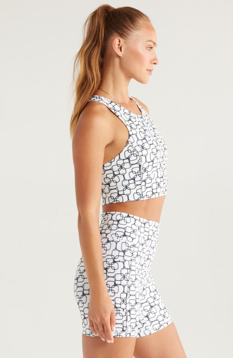 Recess Pickleball x Zella On Point Longline Sports Bra, Alternate, color, White- Navy Paddle Geo