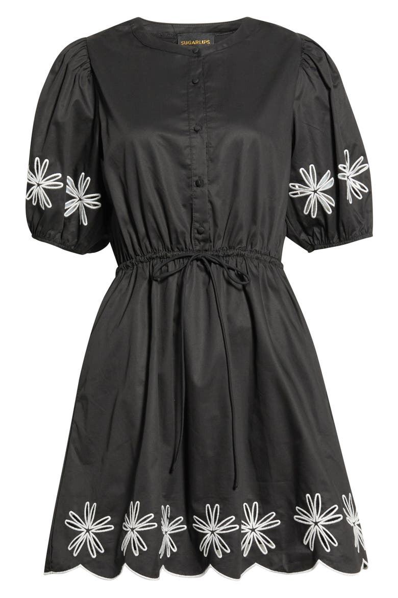 Luniar Floral Embroidery Cotton Dress, Alternate, color, BLACK-WHITE