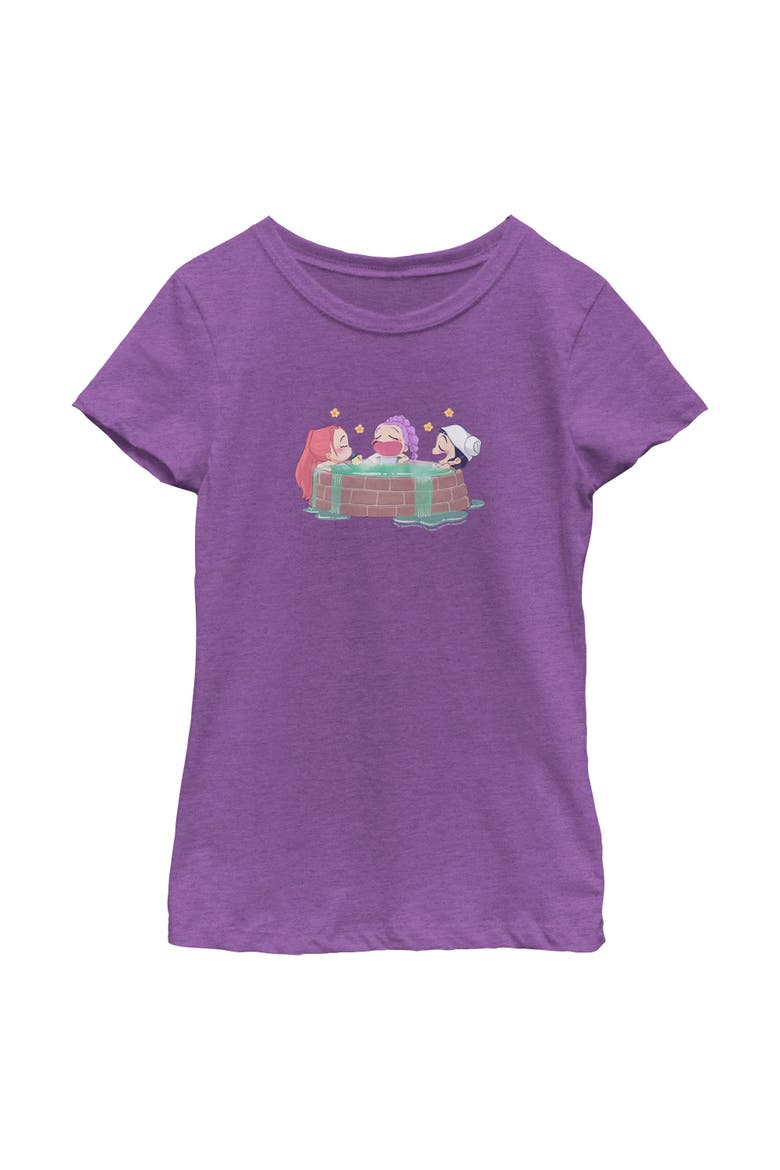 Girl's KPop Demon Hunters Rumi, Mira and Zoey Relaxing  Graphic T-Shirt, Main, color, Purple Berry