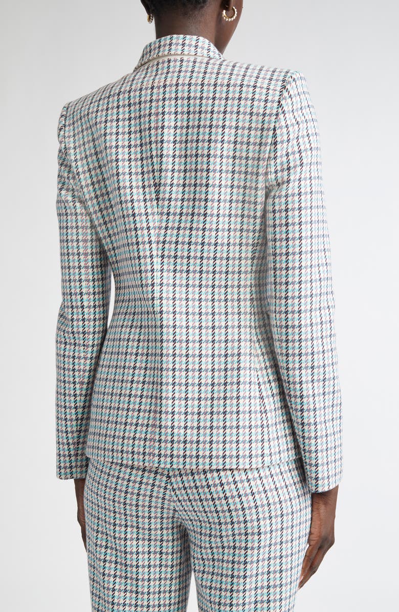 ST. JOHN Houndstooth Stretch Cotton Blazer, Alternate, color, Tropical Blue/ Ivory Multi