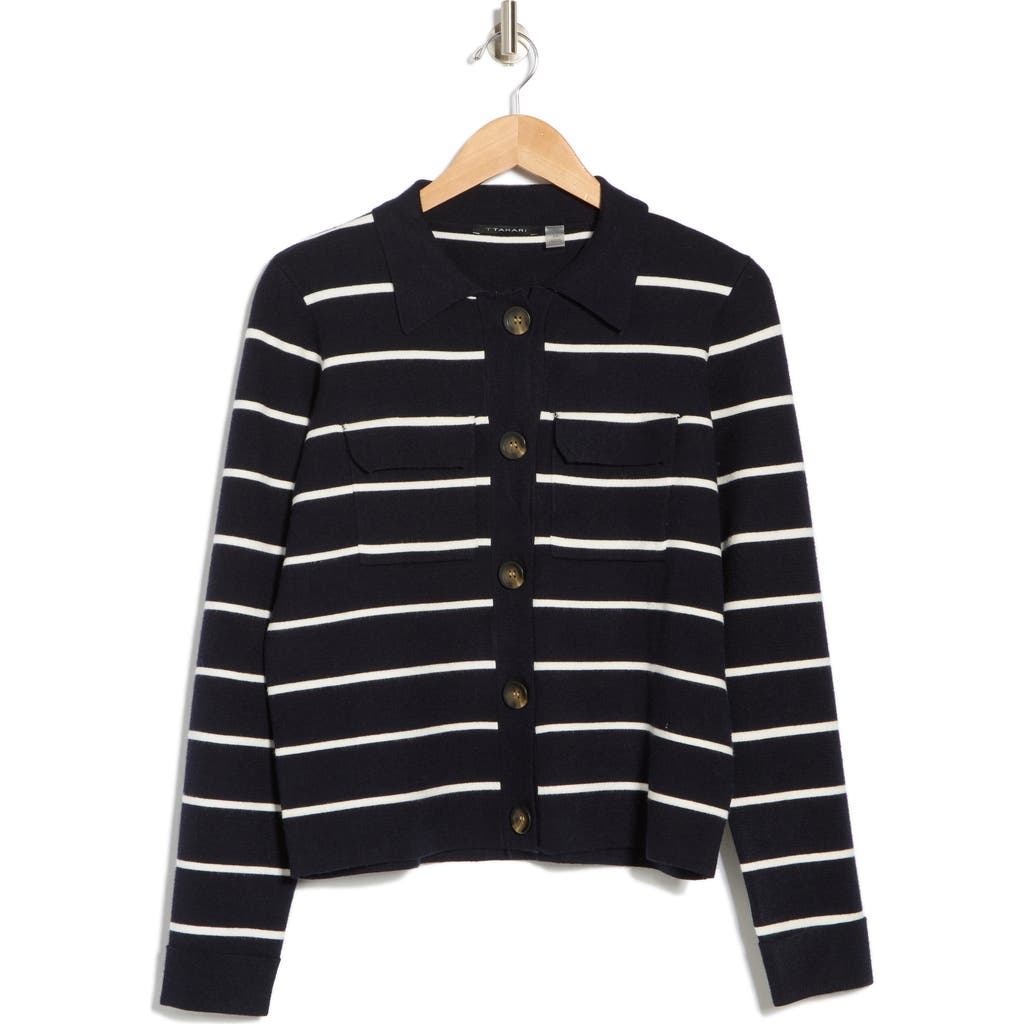 T TAHARI T TAHARI COLLAR BUTTON FRONT CARDIGAN