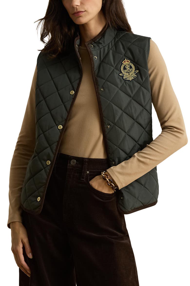 Logo Crest Quilted Vest, Main, color, LITCHFIELD LODEN