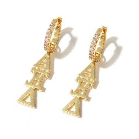 Alpha Xi Delta Greek Letter Huggie + Charm Earrings