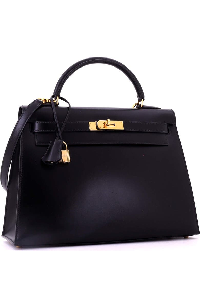 Pre-Owned Hermes Kelly Handbag Black Box Calf with Gold Hardware 32, Alternate, color, Noir