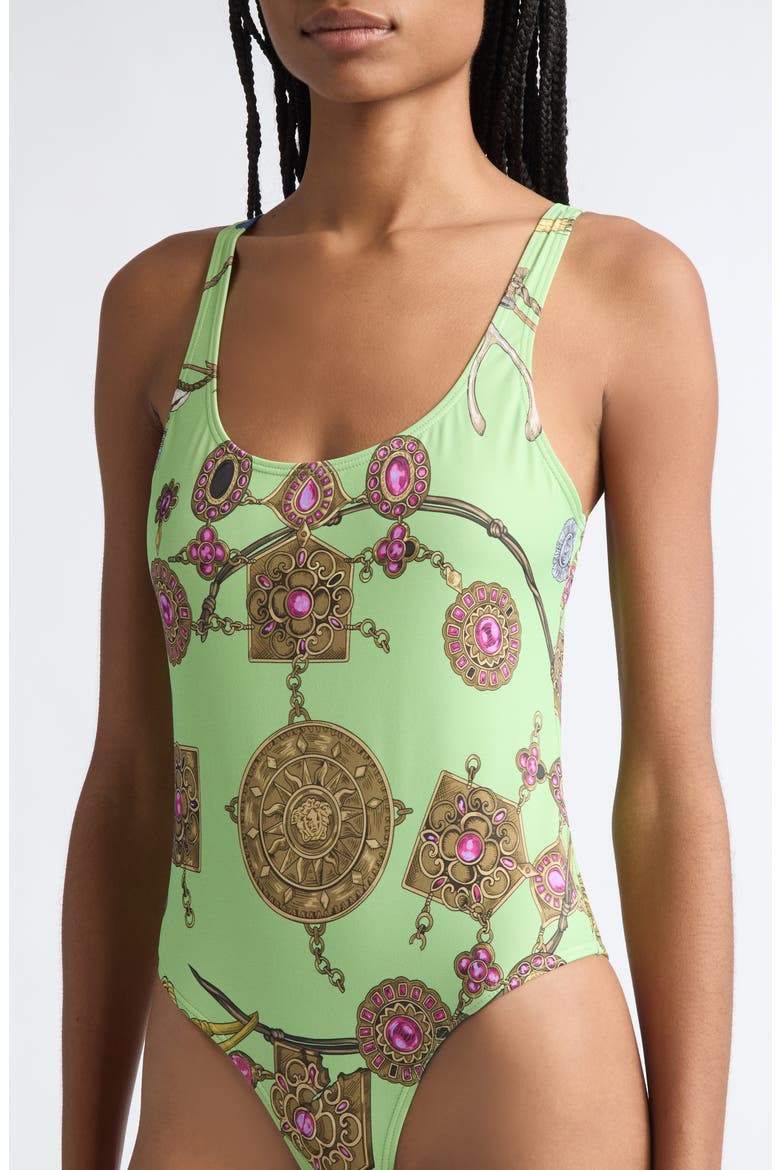 Broken Jewels Print One-Piece Swimsuit, Alternate, color, PISTACHIO AZUR GOLD