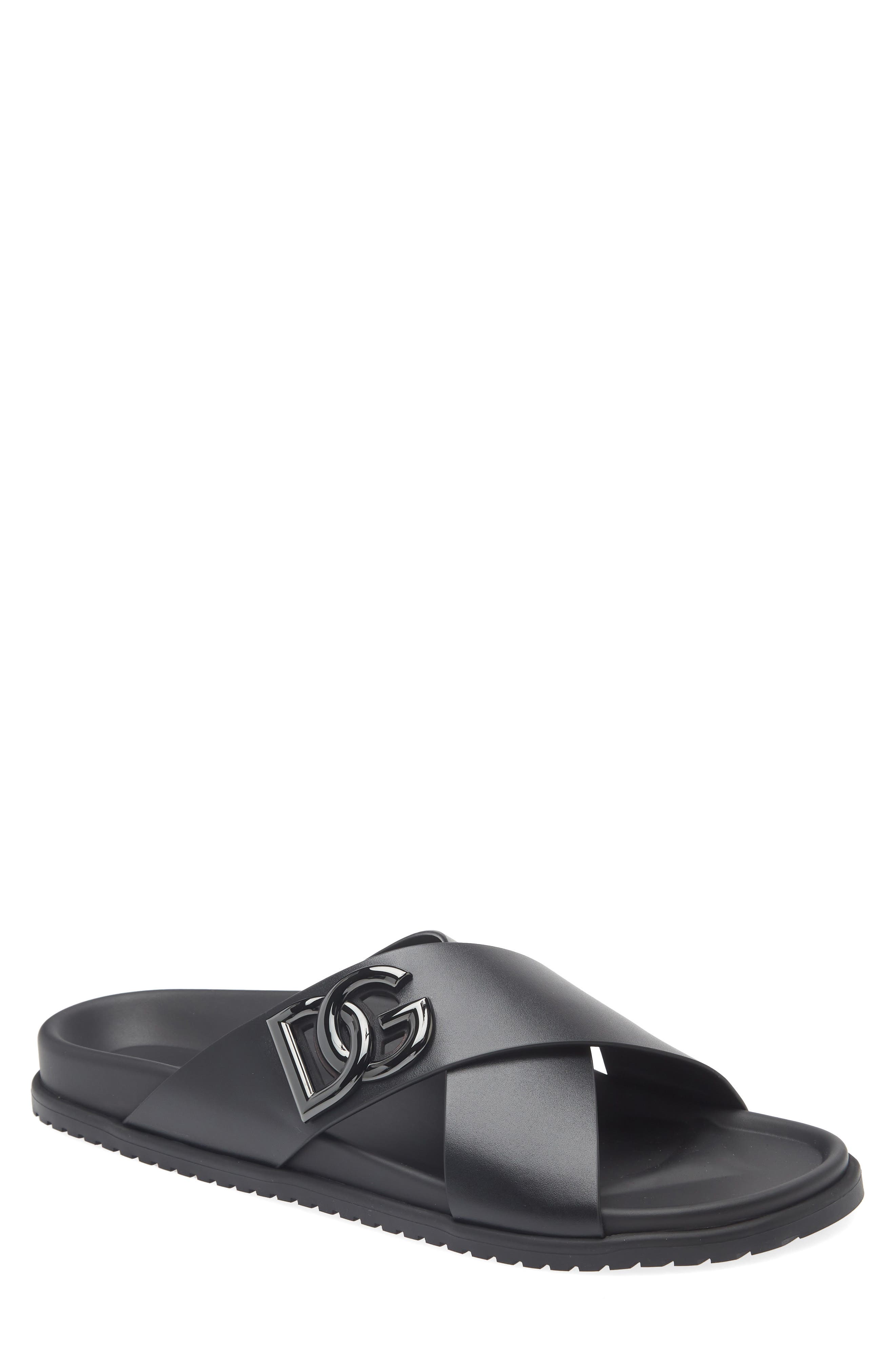 Dolce&Gabbana Logo Slide Sandal, Main, color, 80999 Nero