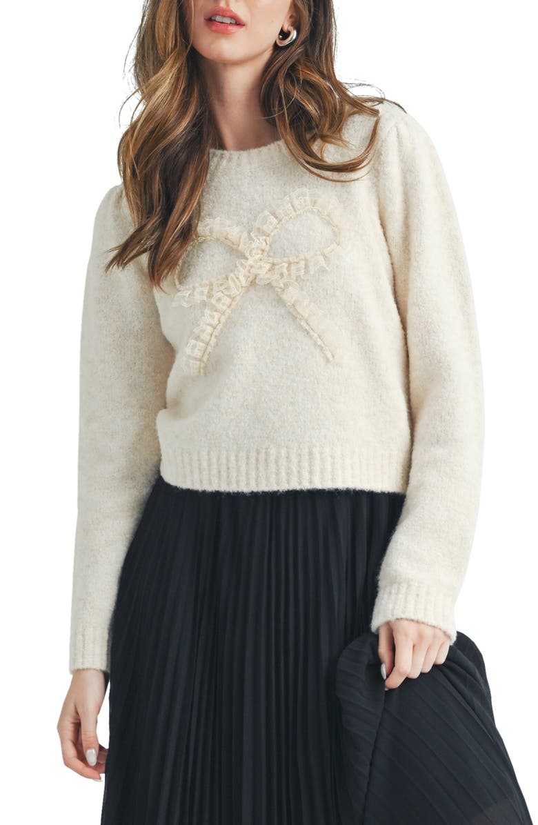 All in Favor Lace Bow Crewneck Sweater, Main, color, 