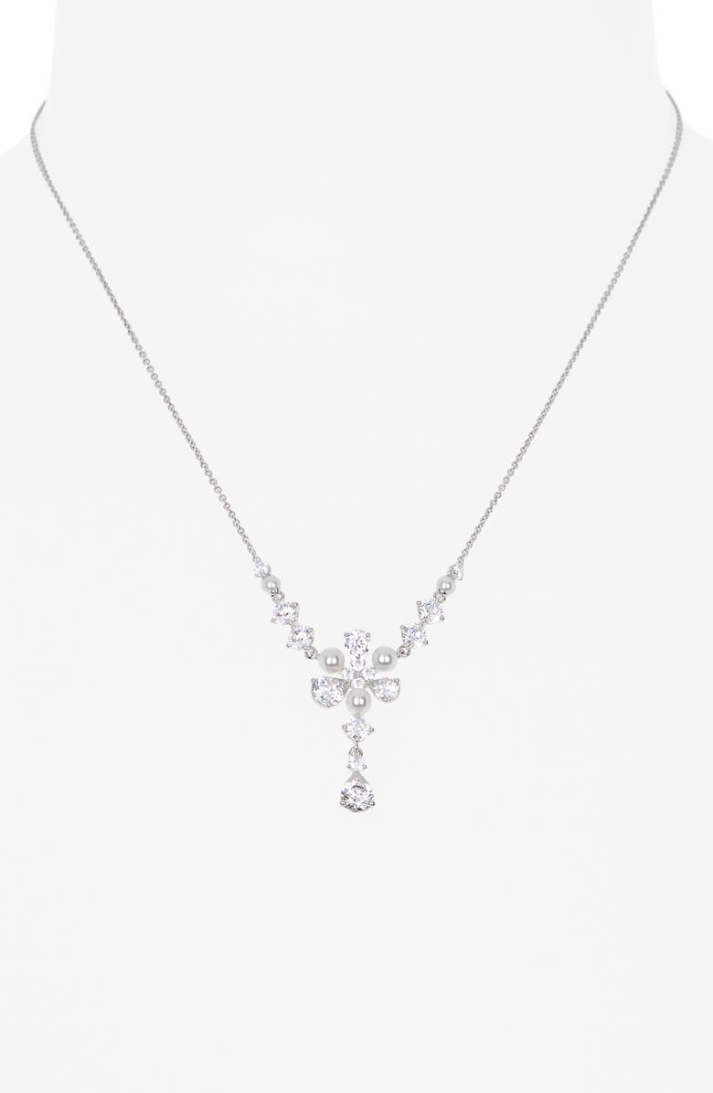 Nadri FLORAL Y NECK SET R, Alternate, color, Rhodium