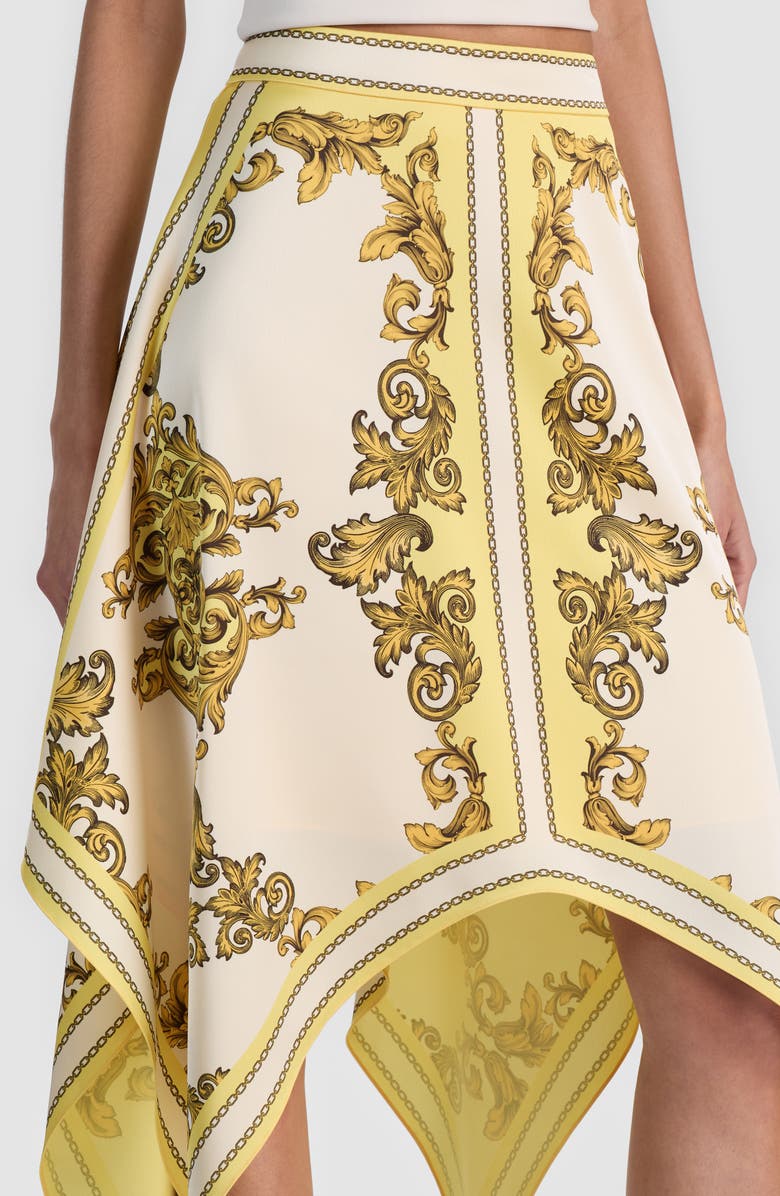 Alice + Olivia Davina Print Handkerchief Hem Skirt, Alternate, color, Golden Coast