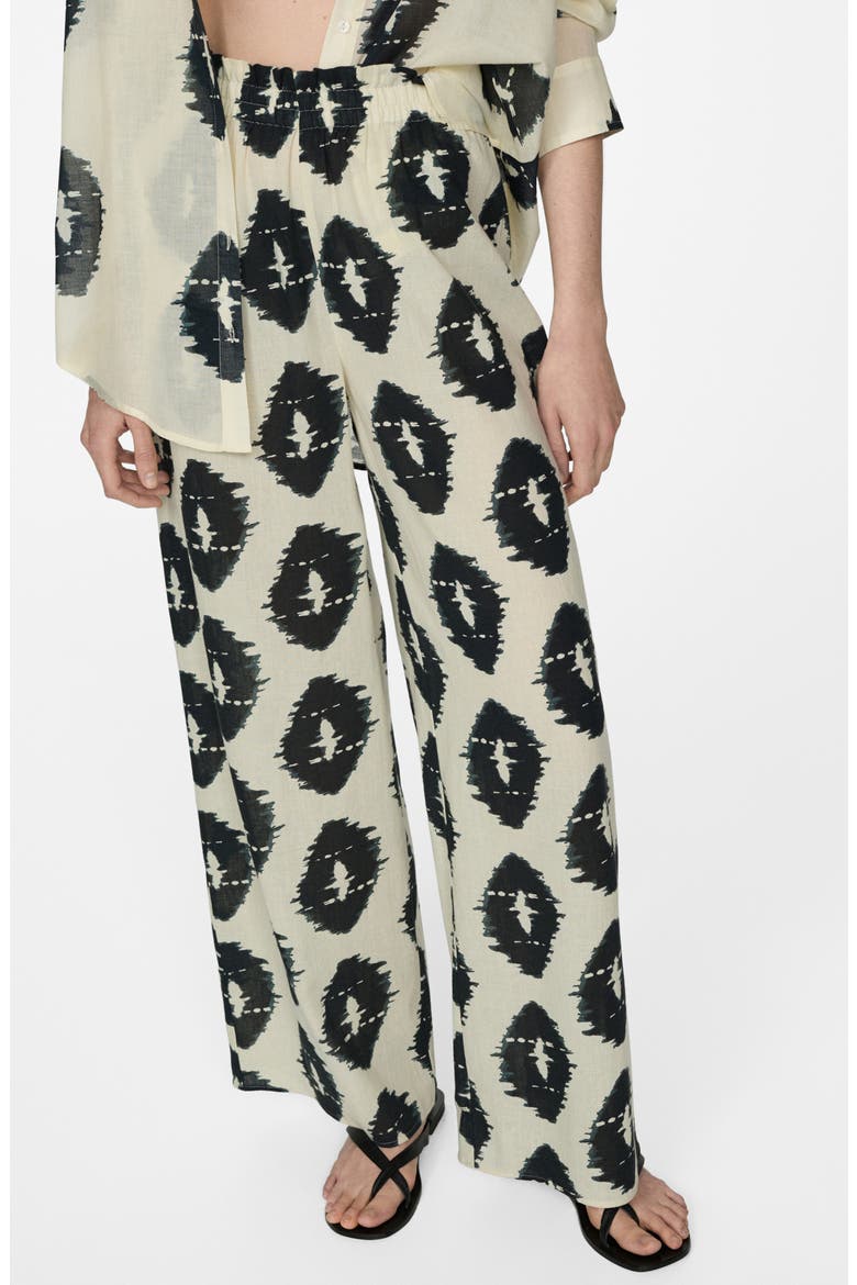 Print Cotton Pull-On Wide Leg Pants, Main, color, ECRU