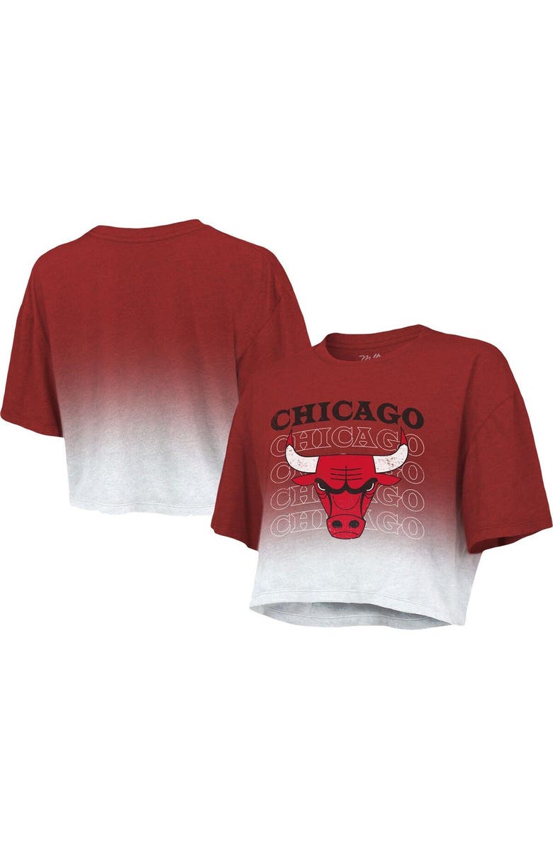 Majestic Threads Women's Majestic Threads Red/White Chicago Bulls Repeat Dip-Dye Cropped T-Shirt, Main, color, Red