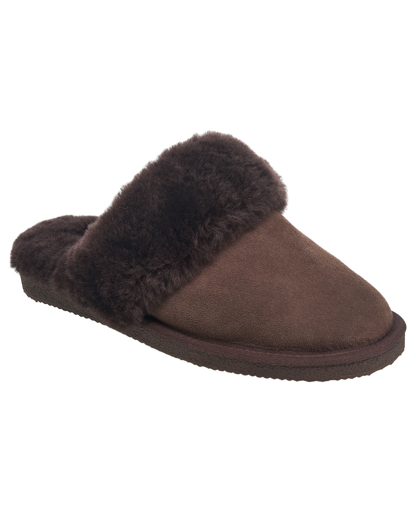 Gens Fur Band Open Slipper, Main, color, Chocolate