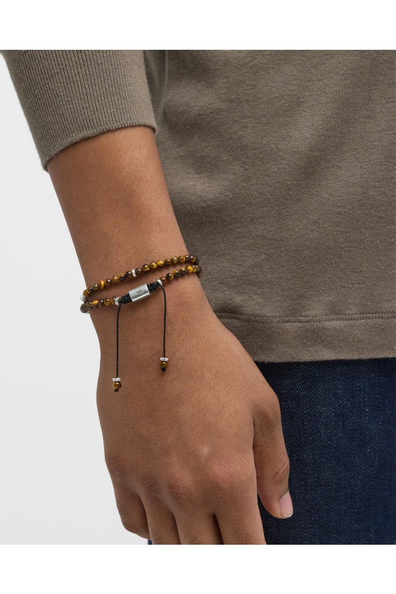 Tiger Eye Double Wrap Pull Cord Bracelet, Alternate, color, Brown