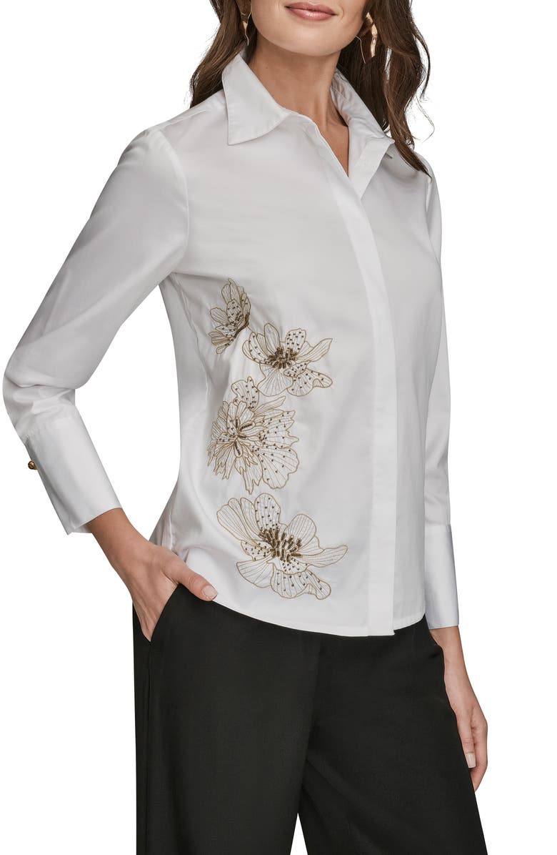 Donna Karan New York Embroidered Bead Shirt, Alternate, color, White/ White Gold