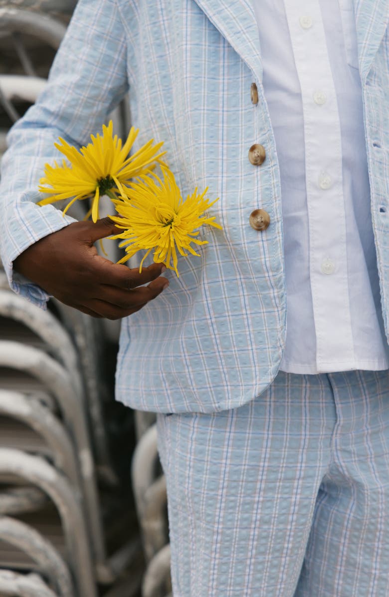 Hope & Henry Kids' Organic Classic Seersucker Suit Jacket, Alternate, color, Blue Chateau Check