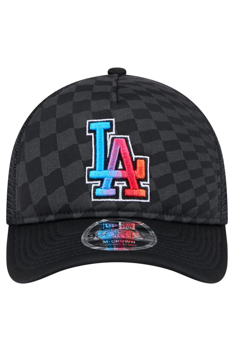Men's New Era Black Los Angeles Dodgers Gradient 9FORTY A-Frame M-Crown Trucker Adjustable Hat, Alternate, color, Black