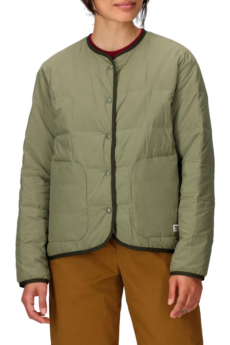 Ares Collarless 700 Fill Power Down Jacket, Main, color, OLIVE GROVE