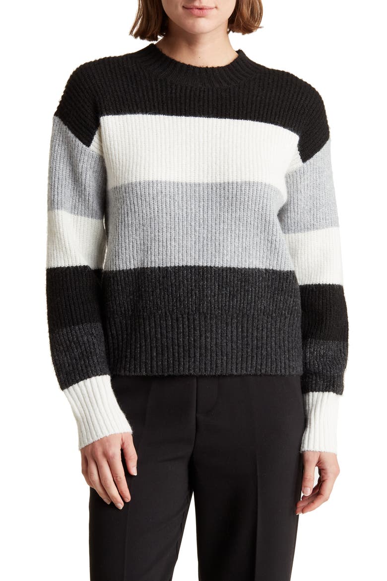 Colorblock Stripe Pullover Sweater, Main, color, BLACK