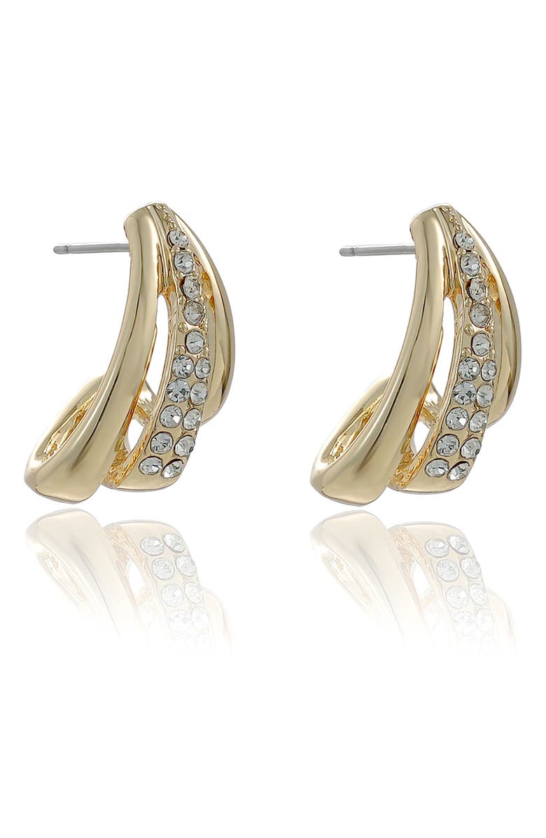 Ettika Double Cubic Zirconia Line Hoop Earrings, Alternate, color, Gold
