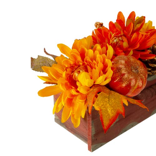 Northlight Autumn Harvest Glitter Floral Arrangement In Orange