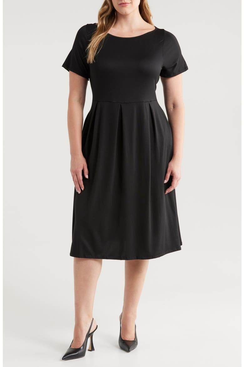 Stretch A-Line Midi Dress, Main, color, BLACK