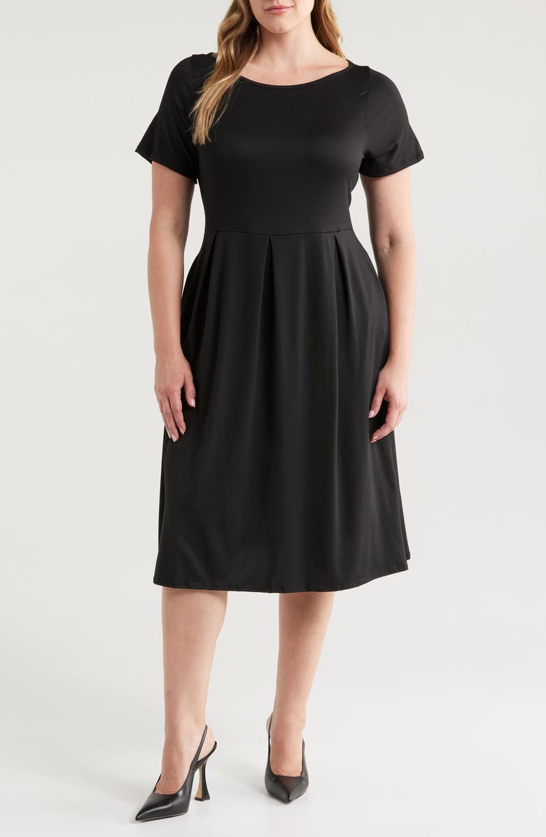 24seven Comfort Apparel Stretch A-Line Midi Dress, Main, color, Black