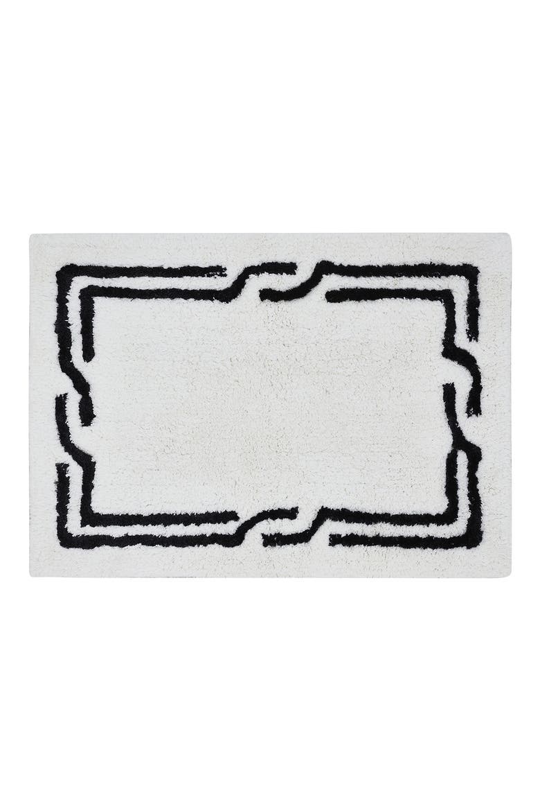 Black & White Border Bath Rug, Main, color, WHITE/ BLACK