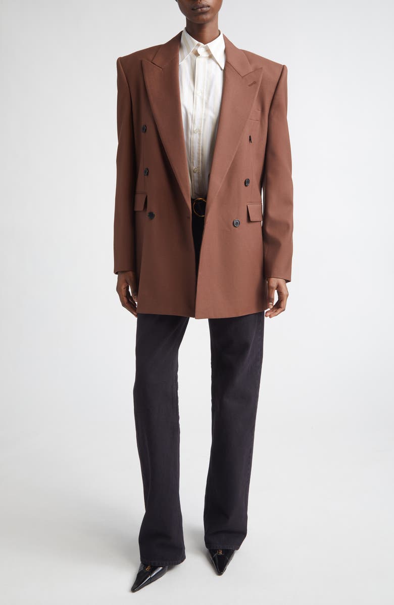 Saint Laurent Double Breasted Wool Gabardine Blazer, Alternate, color, Brun Girofle