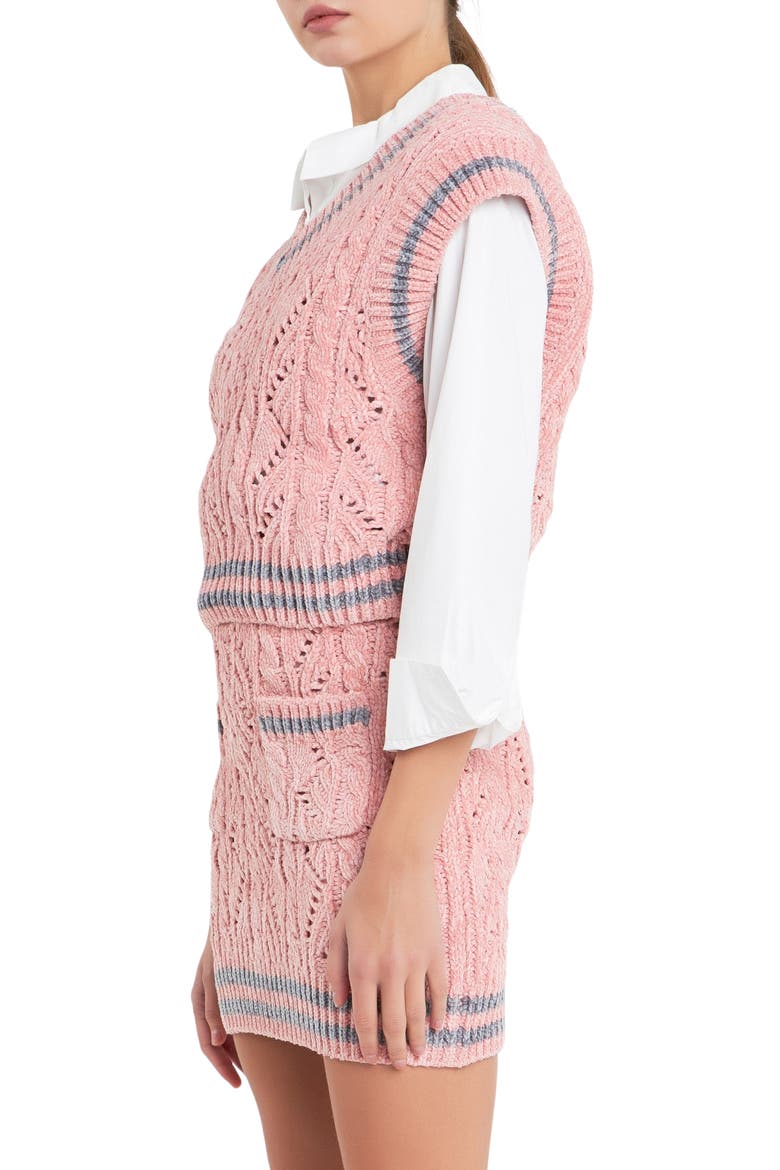 Stripe Trim Chenille Sweater Vest, Alternate, color, PINK/ GREY