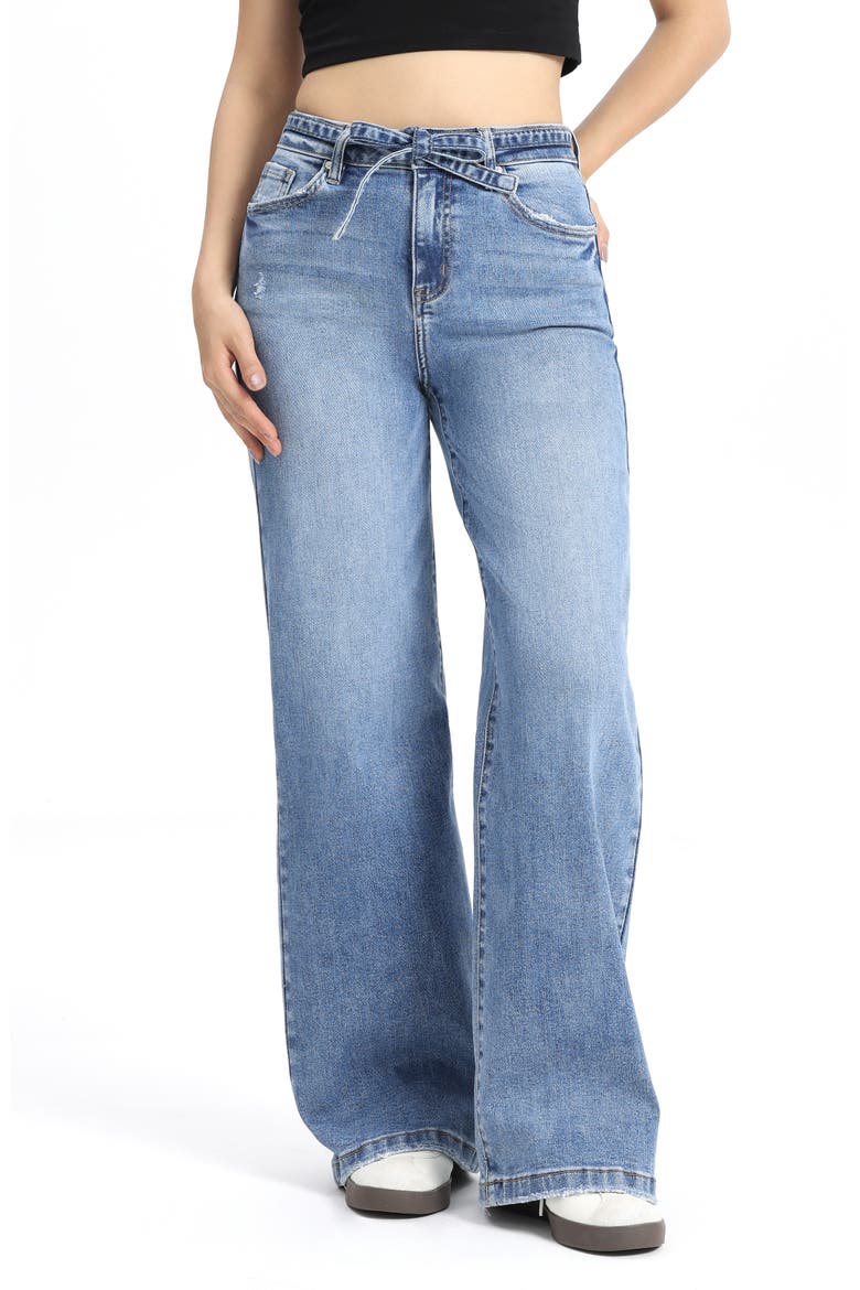Tie Belt High Waist Wide Leg Jeans, Alternate, color, AURORA