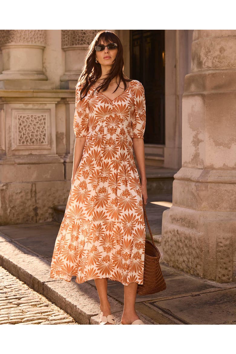 Floral V-neck Printed Midi Dress., Alternate, color, Orange